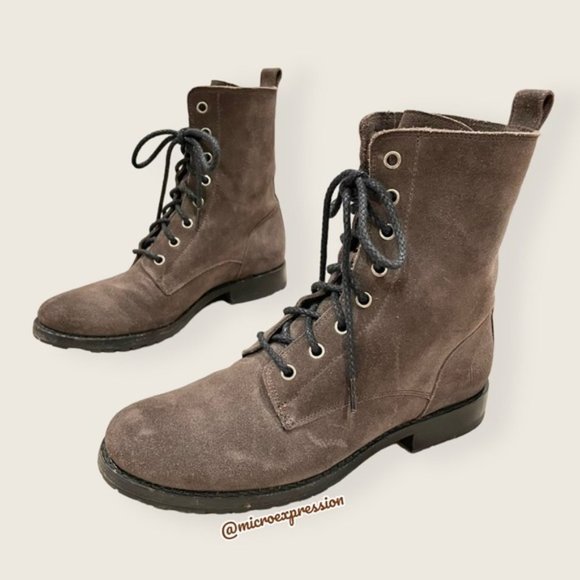 $389 Frye Veronica Combat Lace Up Grey Suede Soft Leather Comfy Moto Ankle Boot - Picture 10 of 16